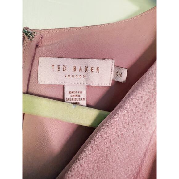 Ted Baker Wrap Front Twist Pink Midi Dress Adjustable Neckline Size 2 Cocktail - Picture 6 of 14